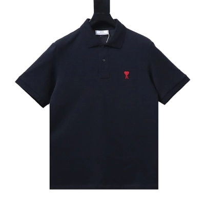 Ami Paris Classic Love Embroidered Polo Short Sleeve Black 01