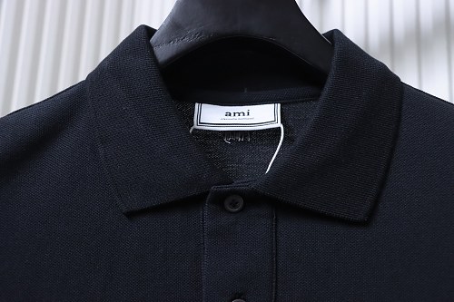 Ami Paris Classic Love Embroidered Polo Short Sleeve Black
