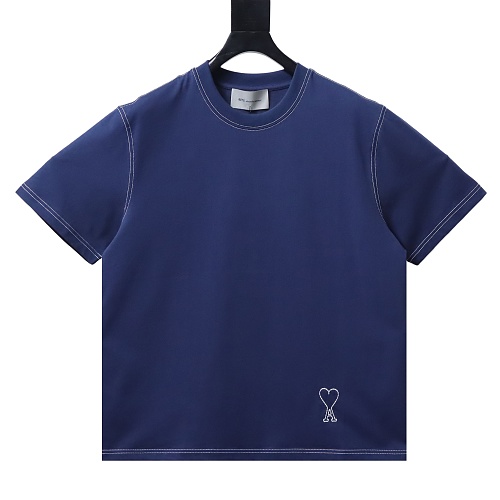 Ami Paris Classic Love Embroidered Polo Short Sleeve Blue