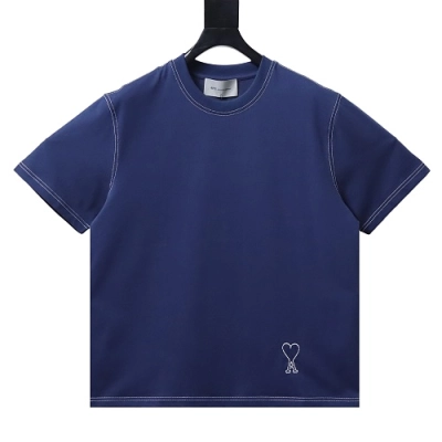 Ami Paris Classic Love Embroidered Polo Short Sleeve Blue 01