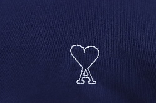 Ami Paris Classic Love Embroidered Polo Short Sleeve Blue