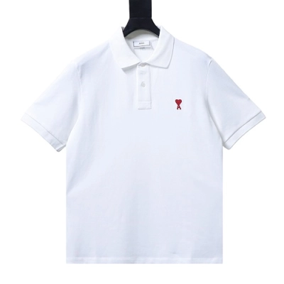 Ami Paris Classic Love Embroidered Polo Short Sleeve White 01