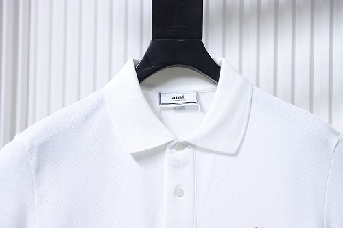 Ami Paris Classic Love Embroidered Polo Short Sleeve White