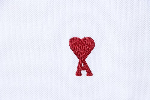 Ami Paris Classic Love Embroidered Polo Short Sleeve White