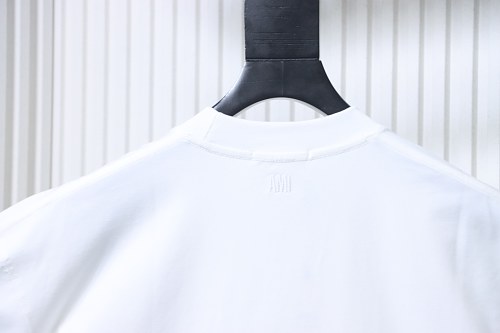 Ami Three-dimensional thick line peach heart embroidery T-shirt White