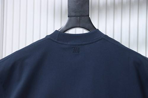 Ami Three-dimensional thick line peach heart embroidery T-shirt Blue