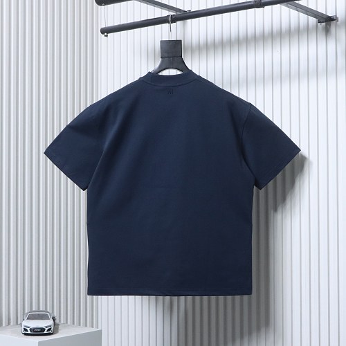 Ami Three-dimensional thick line peach heart embroidery T-shirt Blue