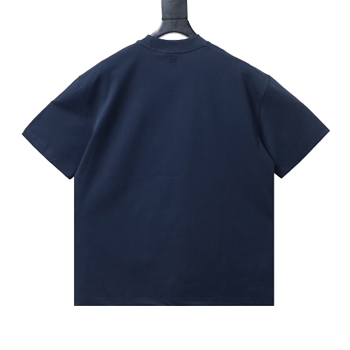 Ami Three-dimensional thick line peach heart embroidery T-shirt Blue