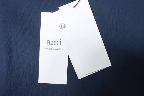 Ami Three-dimensional thick line peach heart embroidery T-shirt Blue