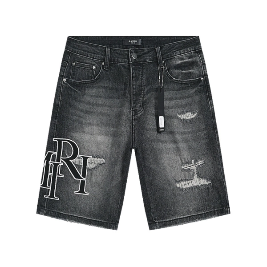 Balenciaga Patch Embroidered T-Shirt YL #160 Black + Amiri Denim Shorts YL#AM605