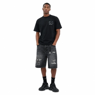 Balenciaga Patch Embroidered T-Shirt YL #160 Black + Amiri Denim Shorts YL#AM605 01