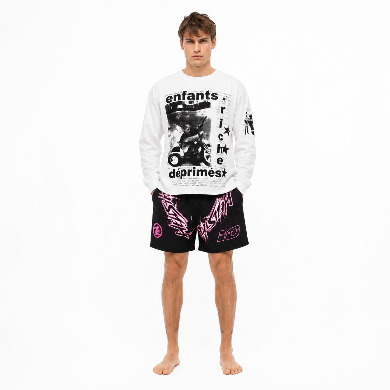 Enfants Riches Déprimés My Underground/Tricycle Long-Sleeve T-Shirt 'Faded White' + Hellstar Shorts 708-0302