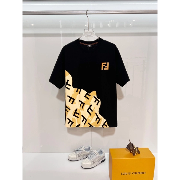 Fendi Semi-Printed Letter T-Shirt YL Black/White + KSUBI Jeans- 3010