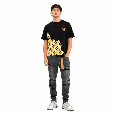 Fendi Semi-Printed Letter T-Shirt YL Black/White + KSUBI Jeans- 3010 01