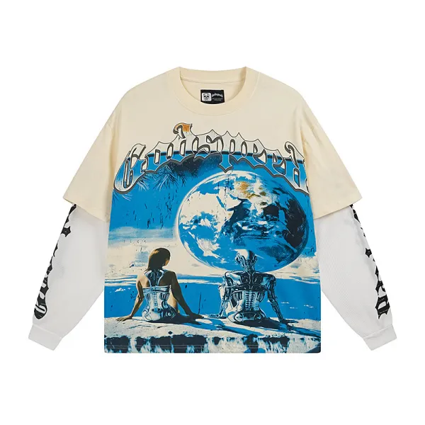 Godspeed Artificial Love Layered Long Sleeve T-shirt Bone #3155 + Amiri American Knife Ripped Denim Jeans Blue