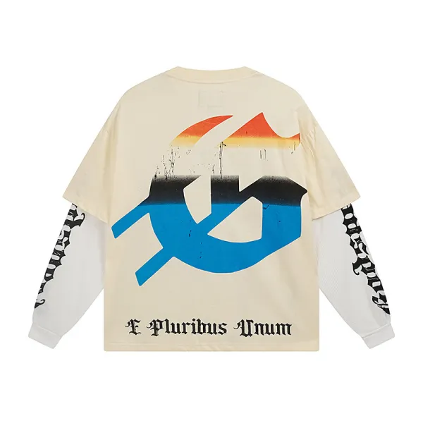 Godspeed Artificial Love Layered Long Sleeve T-shirt Bone #3155 + Amiri American Knife Ripped Denim Jeans Blue