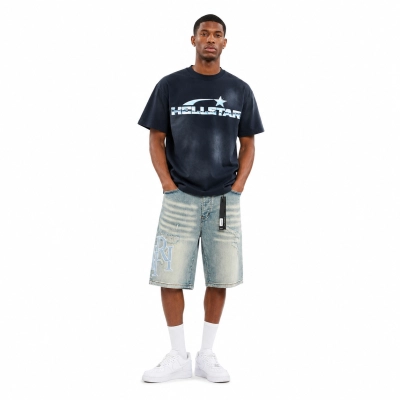 Hellstar T-shirt YL#6799 Black + Amiri Denim Shorts YL#AM609 01