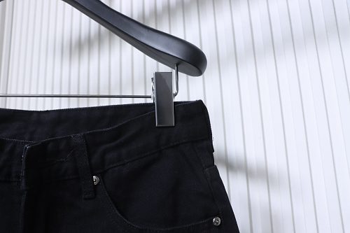 Chrome Hearts Leather Jeans with Sanskrit Cross Back Patches Black/Blue/Yellow