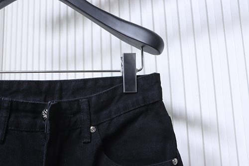 Chrome Hearts Leather Jeans with Sanskrit Cross Back Patches Black/Orange