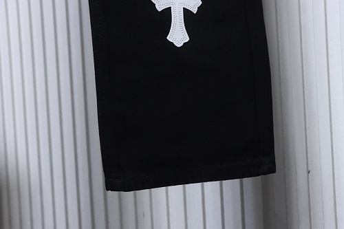 Chrome Hearts Leather Jeans with Sanskrit Cross Back Patches Black/White