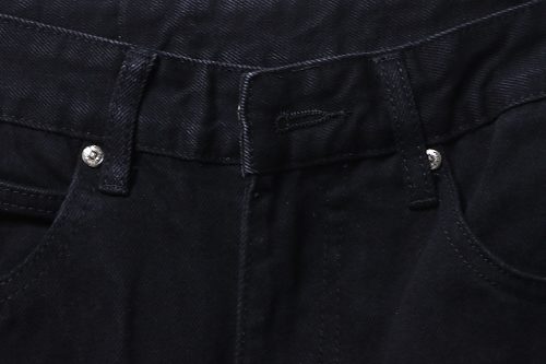 Chrome Hearts Leather Jeans with Sanskrit Cross Back Patches Blue