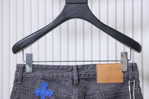 Chrome Hearts Leather Jeans with Sanskrit Cross Back Patches Grey/Pink