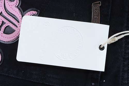 Chrome Hearts Leather Jeans with Sanskrit Cross Back Patches Pink