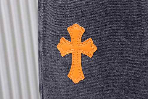 Chrome Hearts Leather Jeans with Sanskrit Cross Back Patches Yellow/Green