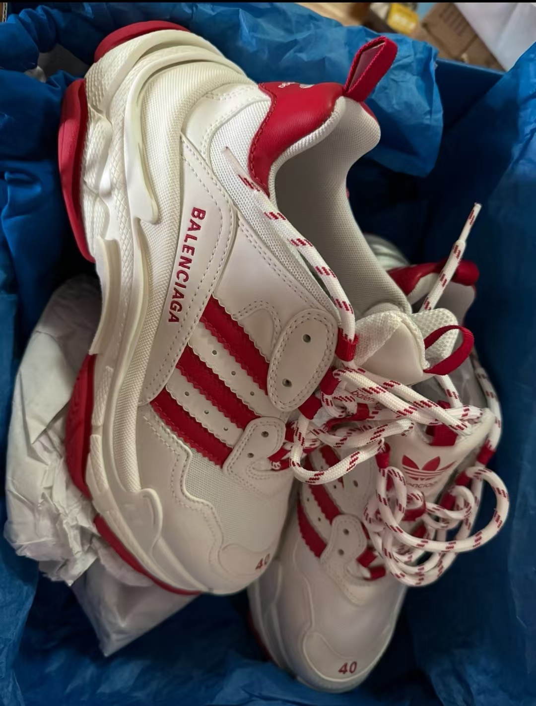  Balenciaga x adidas Triple S White Red (Women's)  ID4734 review Angelina