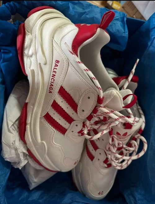  Balenciaga x adidas Triple S White Red (Women's)  ID4734 review 