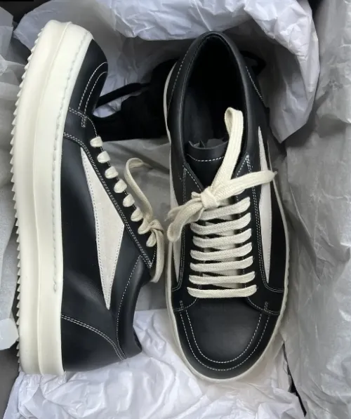 Rick Owens EDFU Vintage Sneaks Leather Black Milk White   RP01C5888LPOLVS-911 review 