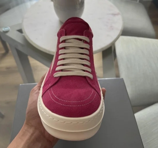 Rick Owens EDFU Vintage Sneaks Velour Suede Hot Pink Milk White   RP01C5888_LVSLPO_1311 review Cora 01