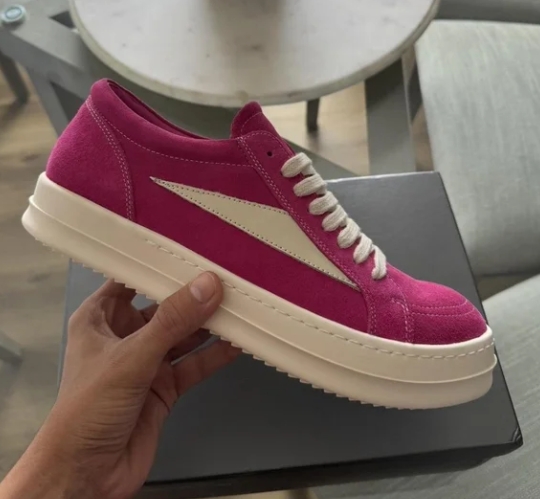 Rick Owens EDFU Vintage Sneaks Velour Suede Hot Pink Milk White   RP01C5888_LVSLPO_1311 review Cora 00