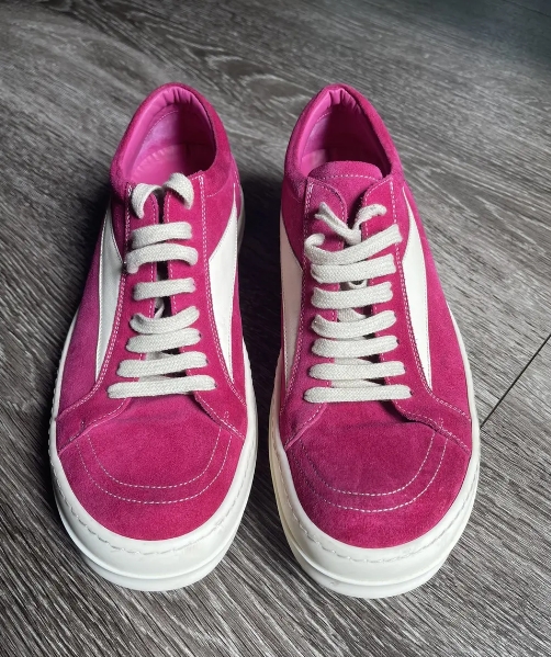 Rick Owens EDFU Vintage Sneaks Velour Suede Hot Pink Milk White   RP01C5888_LVSLPO_1311 review Ariana 00