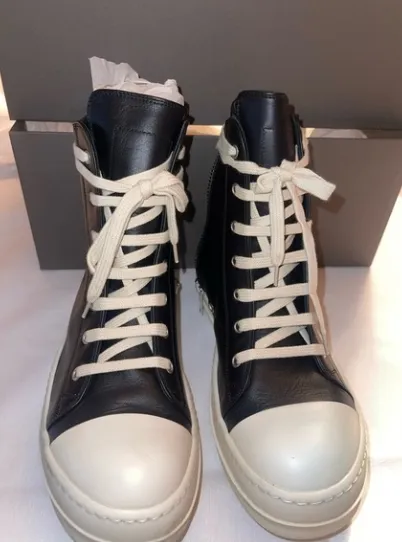 Rick Owens Ramones Leather High Top Black Cream  RU01B1890 review 