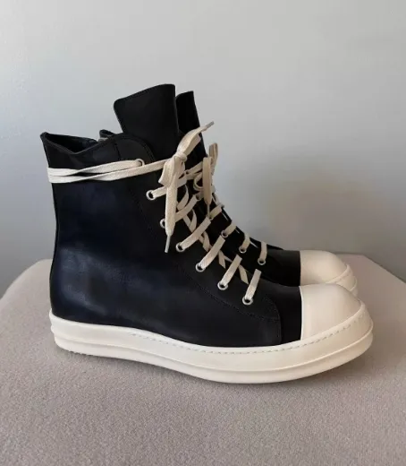 Rick Owens Ramones Leather High Top Black Cream  RU01B1890 review 