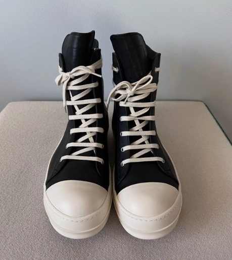 Rick Owens Ramones Leather High Top Black Cream  RU01B1890 review Camilla 01