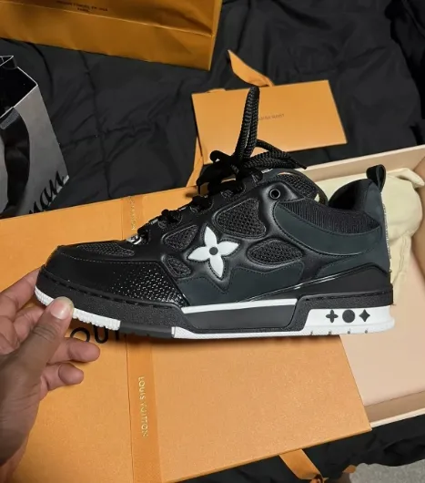  Louis Vuitton Leather lace up Fashionable Board Shoes Black 51BCOLRB review 