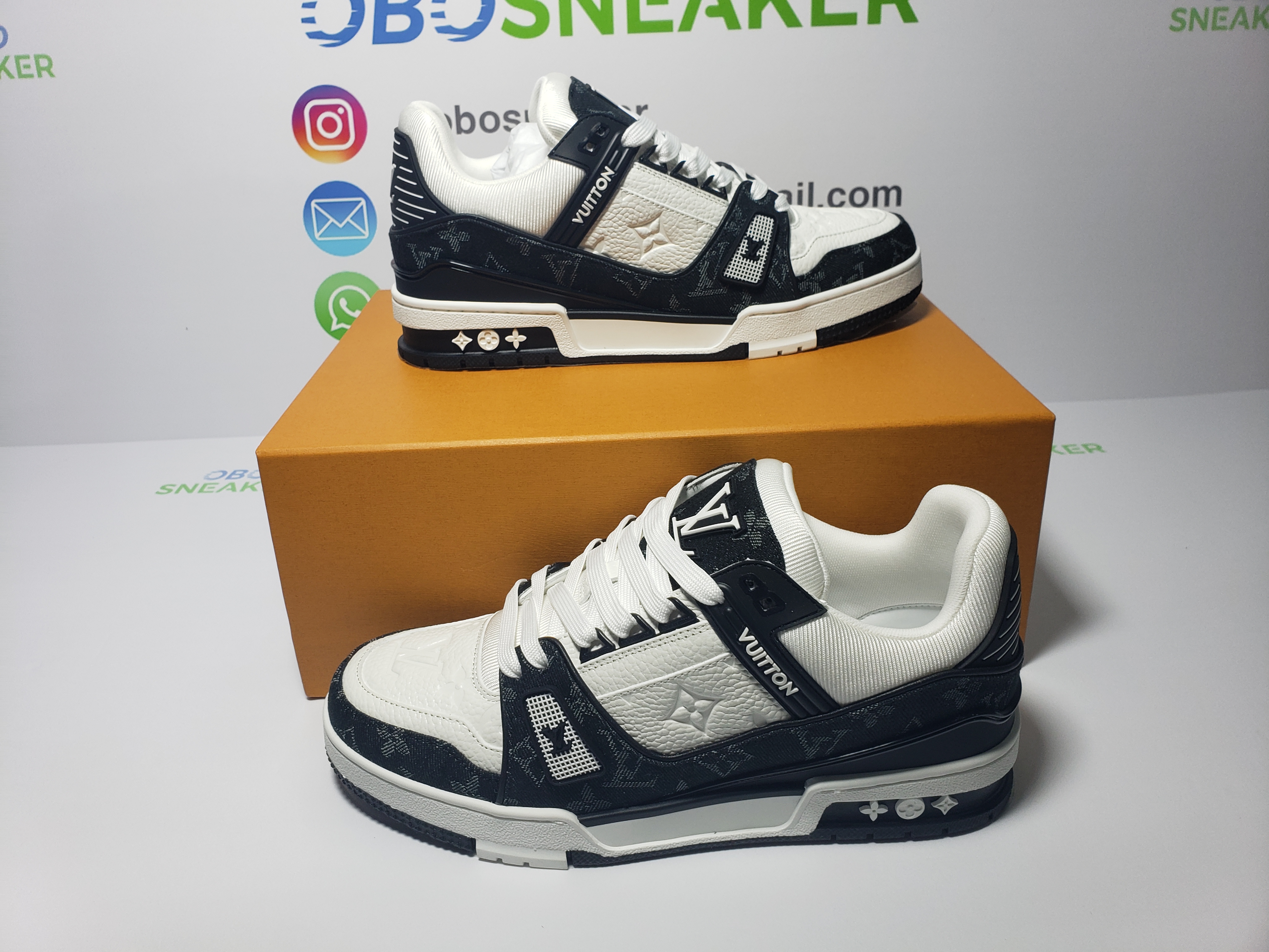  Louis Vuitton Trainer Black And White Cloth Cover  VL1202 review obosneaker 02