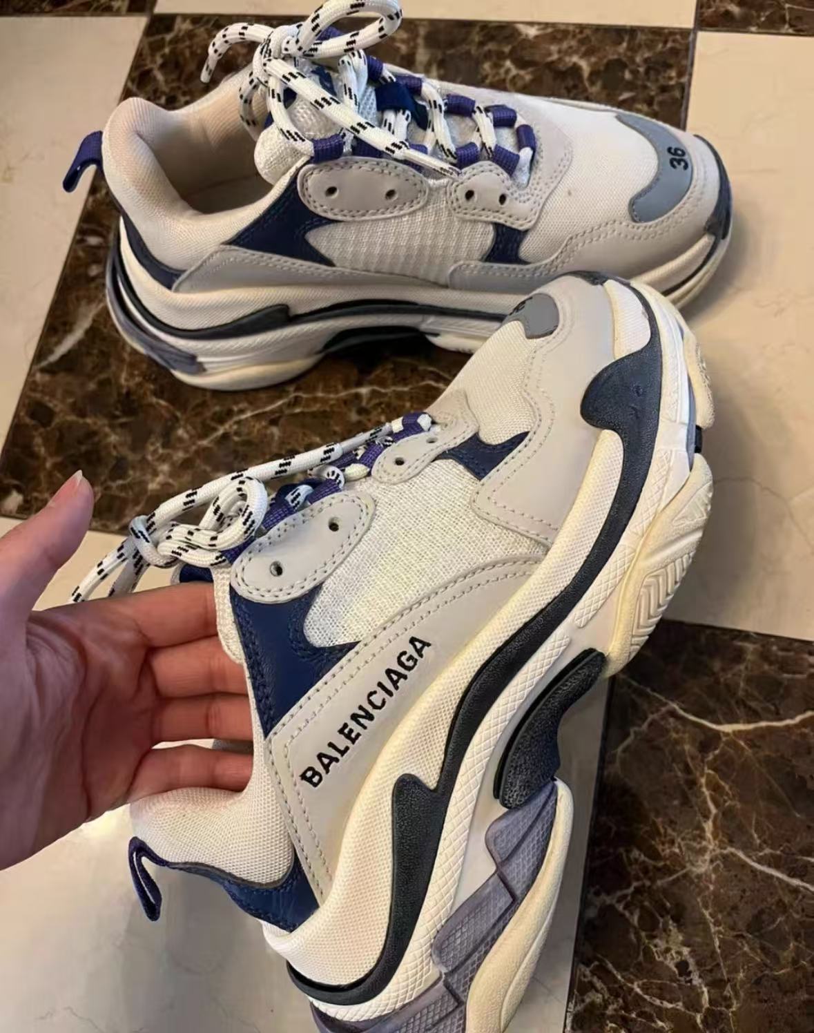 Balenciaga Triple S White Dark Blue 534217 W09E1 9000 review Ann 00