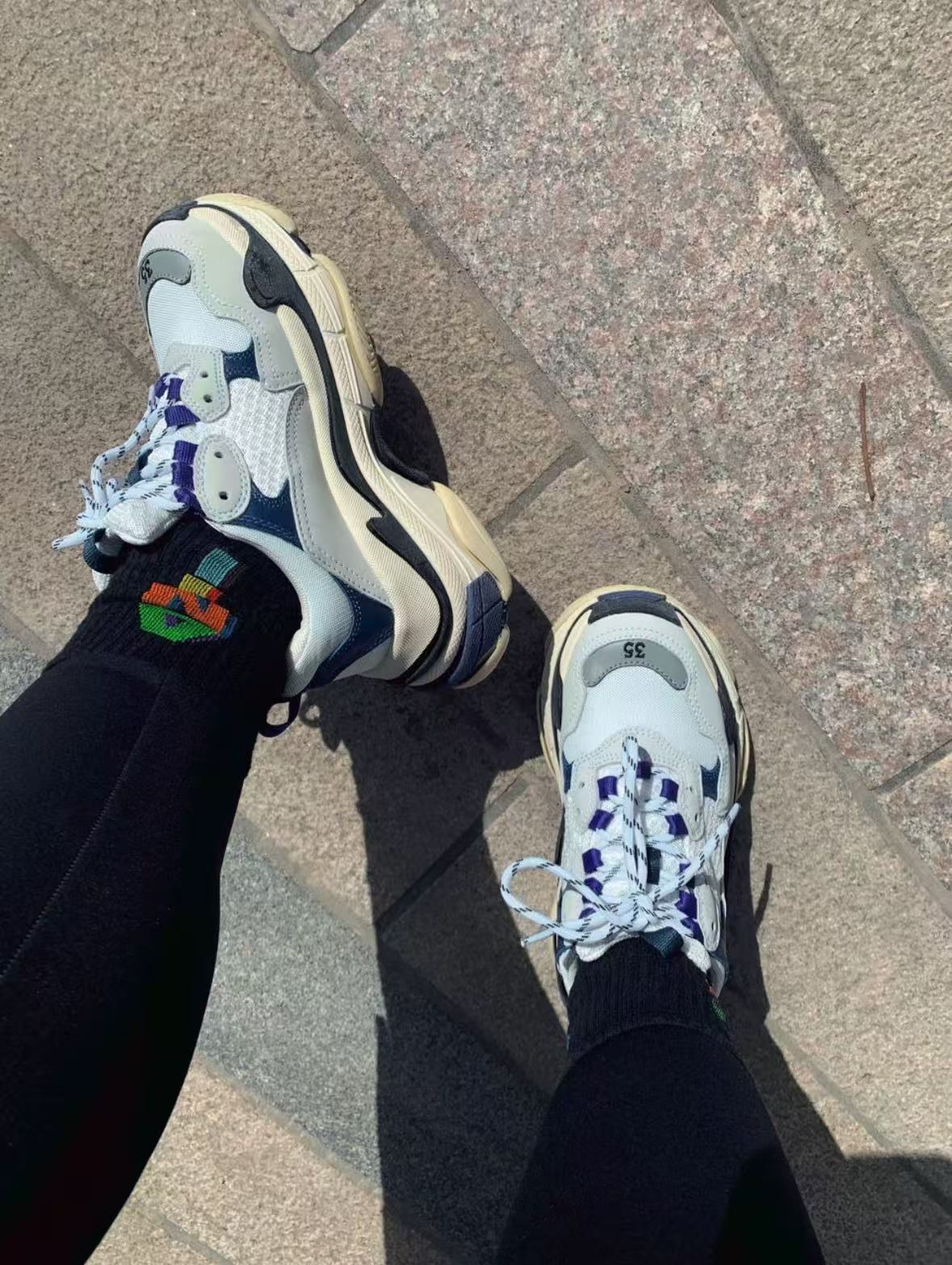 Balenciaga Triple S White Dark Blue 534217 W09E1 9000 review Carter