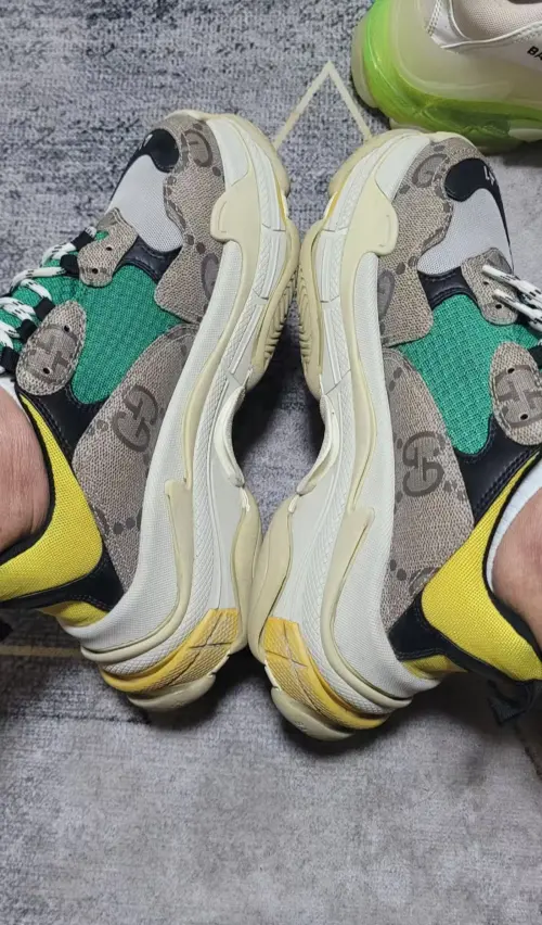 Gucci x Balenciaga The Hacker Project Triple S Beige Green Yellow  681067UMO20 9766 review 