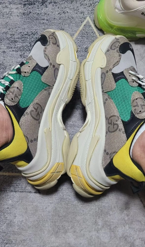 Gucci x Balenciaga The Hacker Project Triple S Beige Green Yellow  681067UMO20 9766 review 