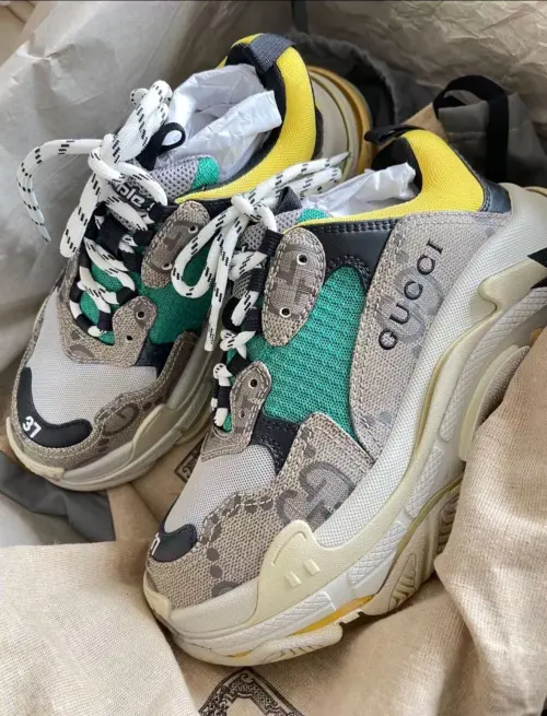 Gucci x Balenciaga The Hacker Project Triple S Beige Green Yellow  681067UMO20 9766 review 