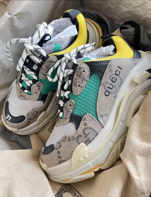 Gucci x Balenciaga The Hacker Project Triple S Beige Green Yellow  681067UMO20 9766 review 
