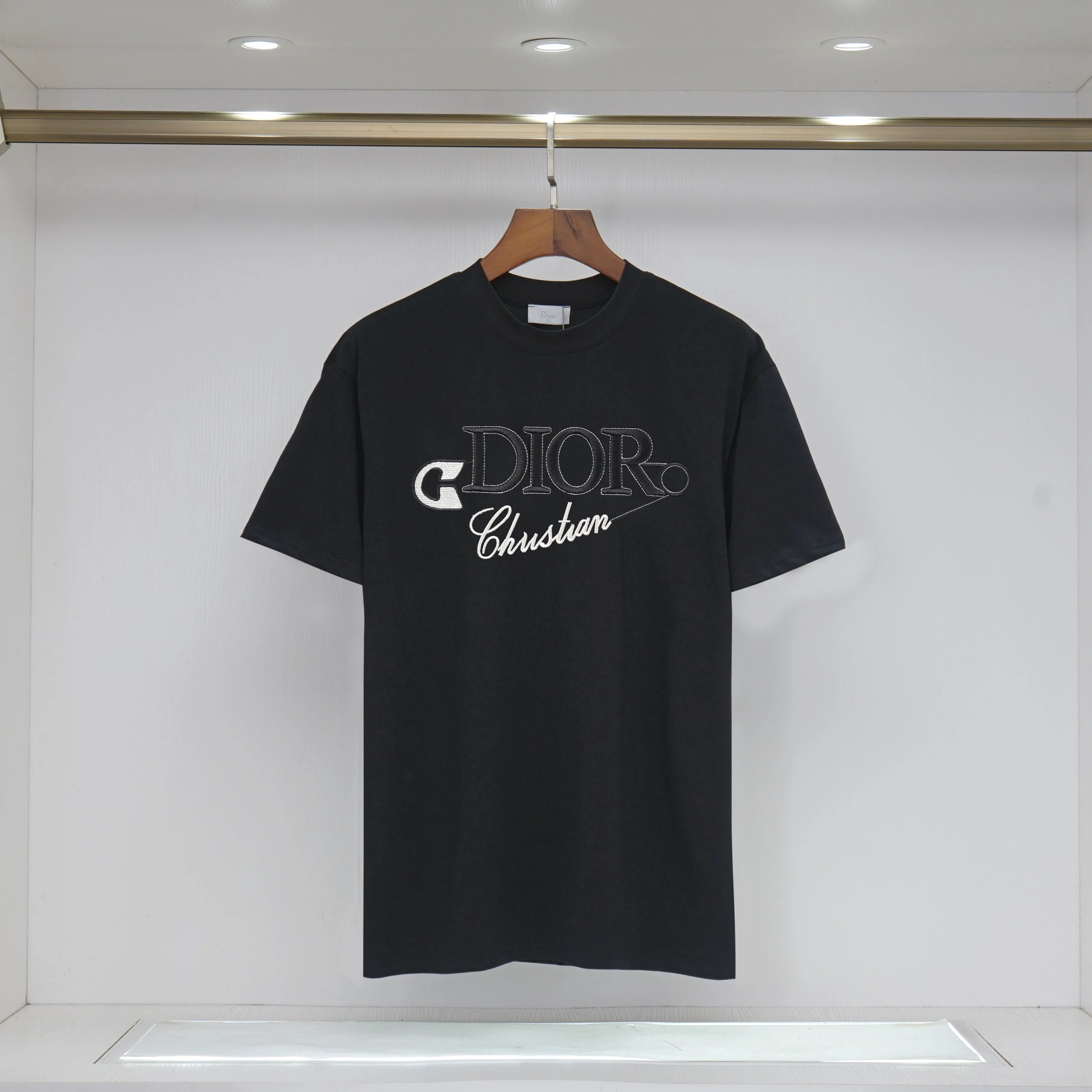 Dior pin embroidered letter logo short sleeve black review ene