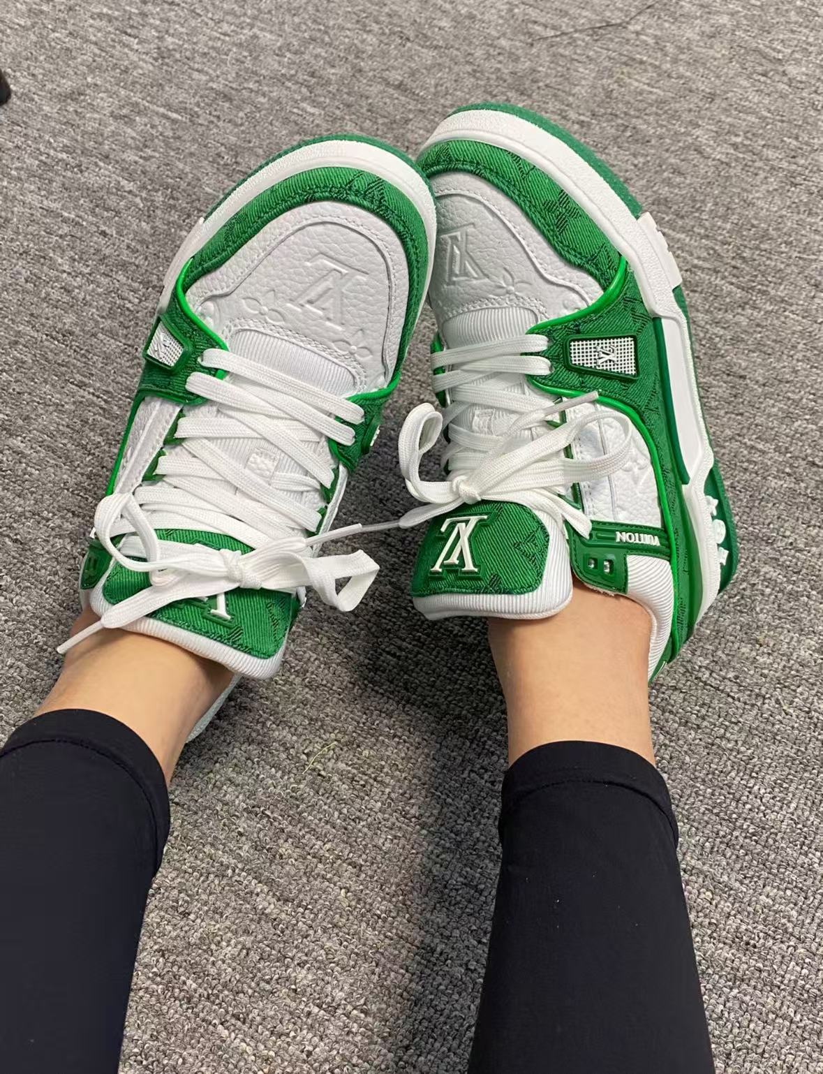Louis Vuitton Trainer Green Monogram Denim White  VL1201  review bner