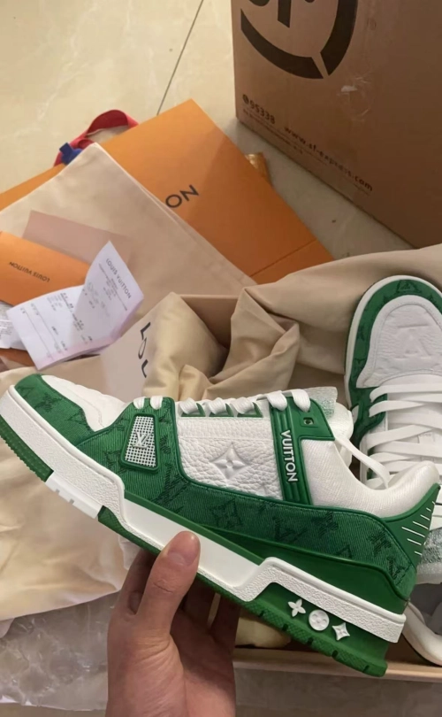 Louis Vuitton Trainer Green Monogram Denim White  VL1201  review 