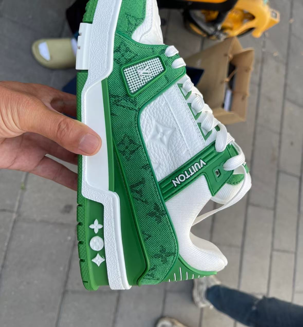 Louis Vuitton Trainer Green Monogram Denim White  VL1201  review Aaro