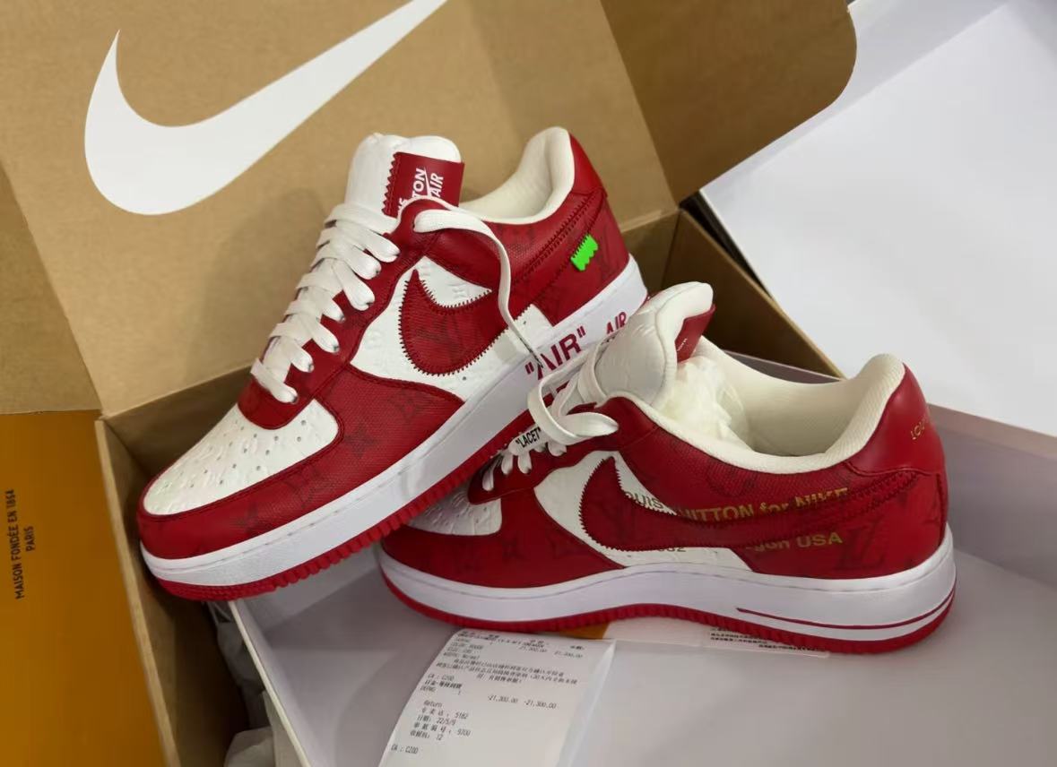  Louis Vuitton x Nike Air Force 1 White Red  MS0232 review ton